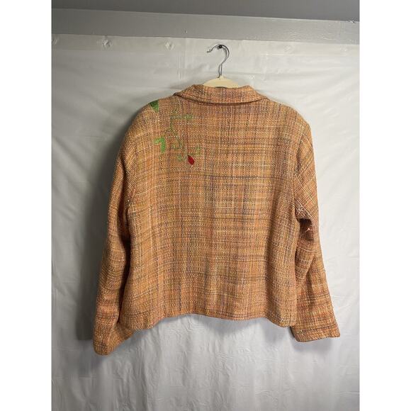 Vintage Daniel K New York Tweed Floral Rose Embroidered Boho Jacket Orange XL‎ - Picture 2 of 3
